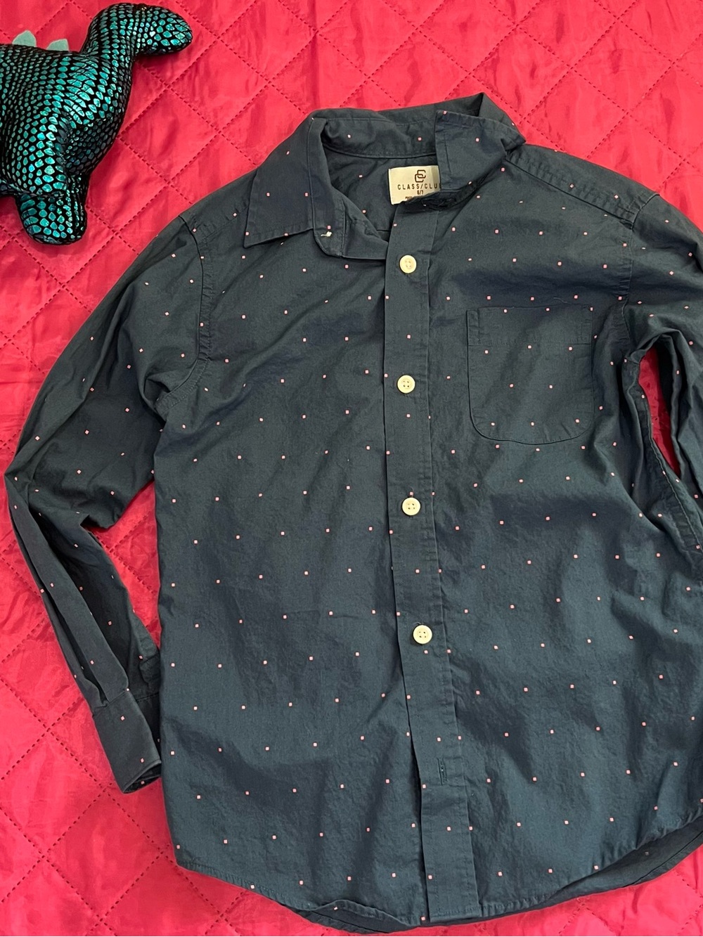 Class Club Dark Blue Button-Down Shirt with Pink Microdots